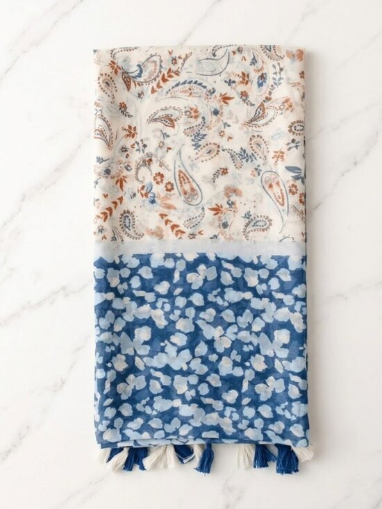 Elizabeth Besich Accessories - Ladies Blue Leopard Filigree Bohemian Scarf